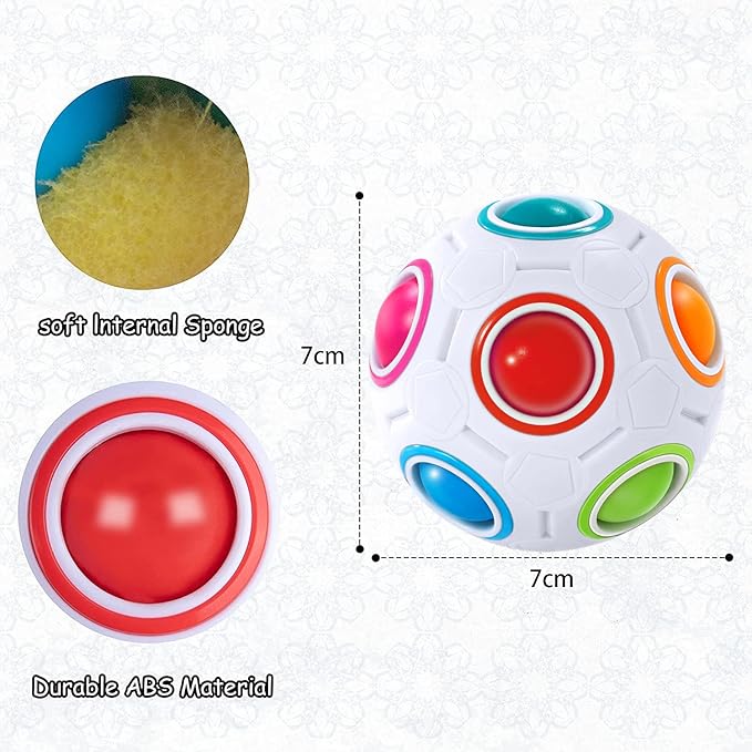 Vdealen Magic Rainbow Puzzle Ball, Fidget Ball Puzzle Brain Teaser Fidget Toy for Boys & Girls- Birthday Party Easter Valentines Christmas Stocking Stuffers for Kids Teen & Adults(Off White)