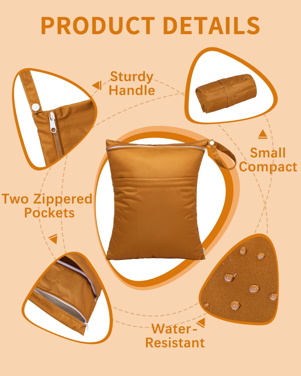 babygoal Wet Dry Bags for Baby Cloth Diapers, Washable Travel Bags, Beach, Pool, Gym Bag for Swimsuits & Wet Clothes with Two Zippered Pockets 3 Pack, 3LN20