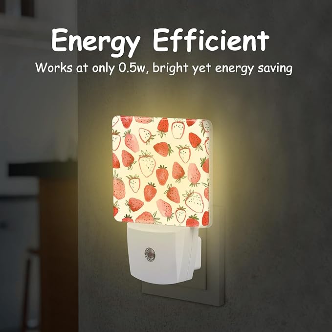 Abstract Watercolor Strawberries Night Light for Kids Girls Boys,LED Night Light Plug into Wall with Dusk to Dawn Sensor for Room Decor,Hallway,Kitchen,Bathroom,Nursery,Stairs
