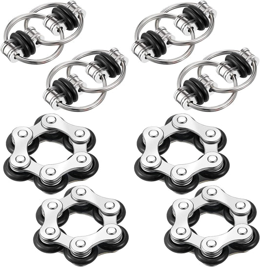 Hicarer 8 Pieces Fidget Toys Set includes 4 Flippy Roller Chain and 4 Six Roller Bike Chain Toys for Adults and Teenagers in Learning Help (Black)