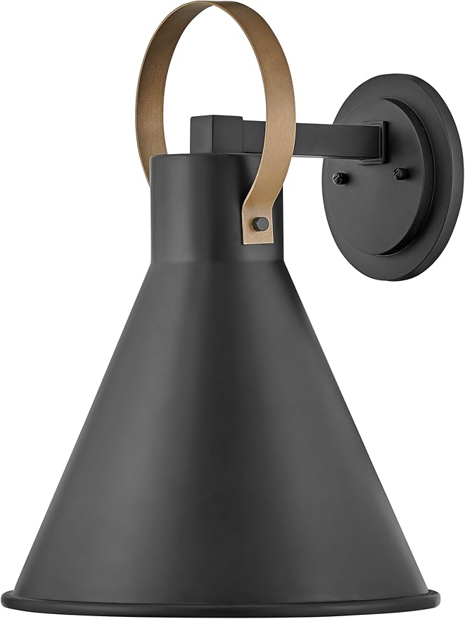 Hinkley Winnie Medium Wall Mount Outdoor Lantern - Coastal Elements, Dark Sky, 1-Light, Tapered Design, Bulb Included, Composite Material - Museum Black with Brass Accents