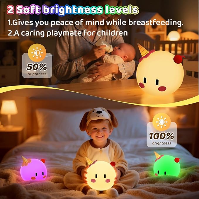 Monster Night Light for Kids Lamp, 8 Color Changing Dimmable Timer Bedside Night Lights, Squishy Silicone Lamp for Boys Girls Baby, Rechargeable Nursery Lamp for Toddler