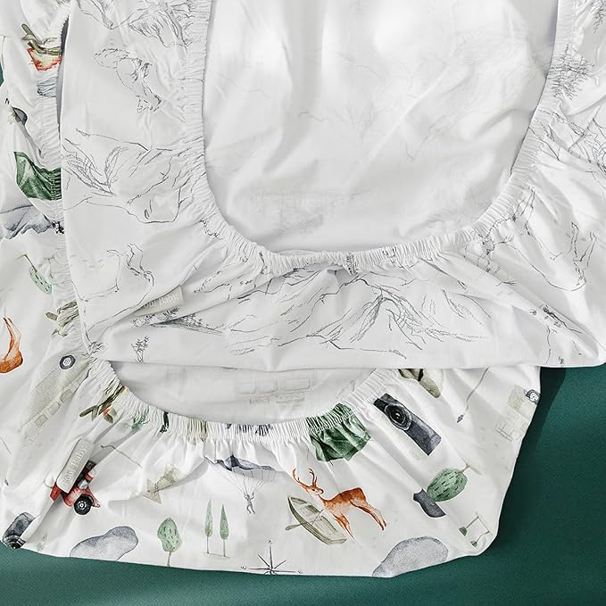 Pobibaby - 2 Pack Premium Pack N Play Sheets Fitted for Standard Pack and Plays and Mini Cribs - Ultra-Soft Cotton Blend, Stylish Woodland Pattern, Safe and Snug for Baby (Explore)