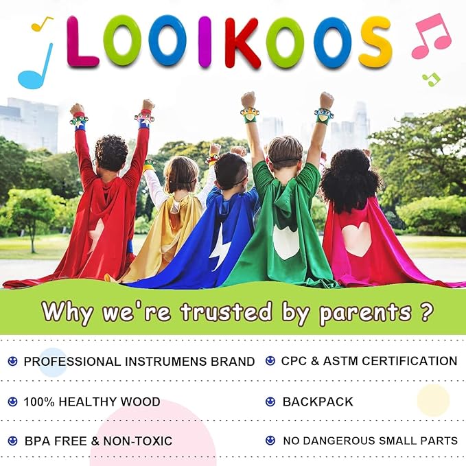 LOOIKOOS Toddler Musical Instruments,Wooden Percussion Instruments for Baby Kids Preschool Educational Musical Toys Set Boys and Girls with Carrying Bag