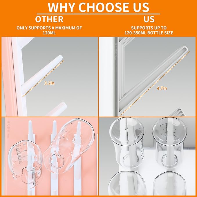 Yieach Larger Vertical Baby Bottle Drying Rack - BPA Free - Space Saving Feeding Bottles Drying Rack Holder for Countertop,Baby Bottle Holder Storage Station for Pacifiers,Pump Accessories Stand,Grey