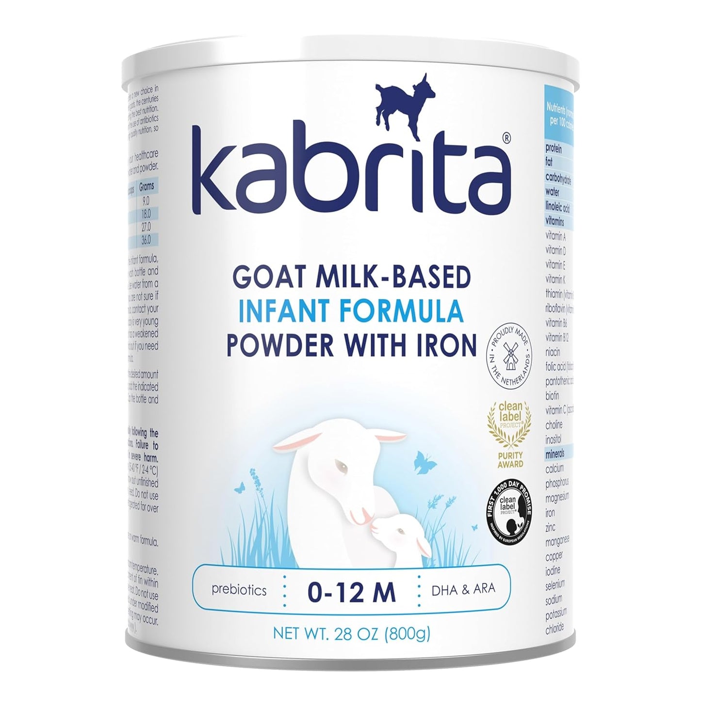 Kabrita Goat Milk Infant Formula - Easy to Digest Baby Formula 0-12 Months - Contains Prebiotics, Iron, DHA, Non-GMO - Gentle on Sensitive Tummies - Formula Supporting Gut Health & Sleep - 28Oz