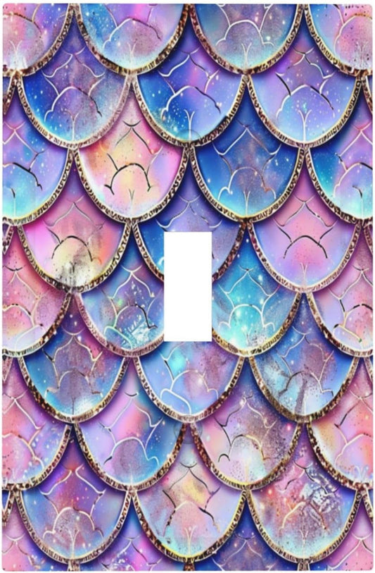 Decorative Switch Covers Plate Cute Pink Purple Mermaid Scales 1 Gang Wall Plate Unique Single Toggle Wall Cover Plate Jumbo Electrical Light Switch Plate Faceplate for Bedroom Home Decor