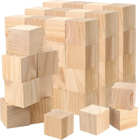 JEUIHAU 60 Pieces 2 Inch Wooden Cubes, Unfinished Wood Blocks, Natural Blank Wood Square Blocks for Painting, Puzzle Making, Decorating, Crafts and DIY Projects