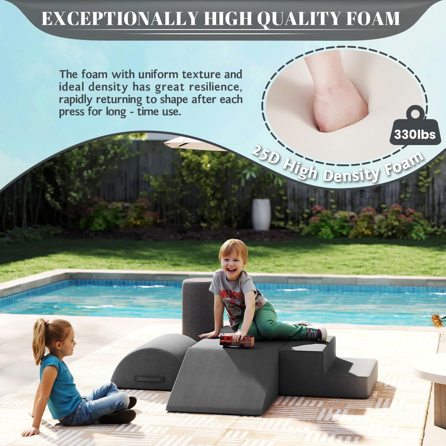 jela Foam Blocks 6Pcs Soft Play Equipment Waterproof Fabric, UV Resistant Toddler Climbing Toys Indoor& Outdoor Soft Play Climbing for Toddlers, Lightweight Climbing Blocks for Babies, Kids (Darkgrey)