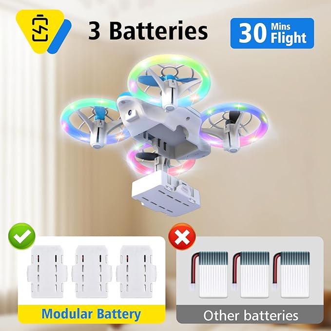 053Drone for Kids,Colourful LED RC Drone, Drone kids for Beginners,3D Flips,Altitude Hold, Propeller Full Protect,Mini drone Toy With 3 Batteries, Great Gift Toy for Boys and Girls