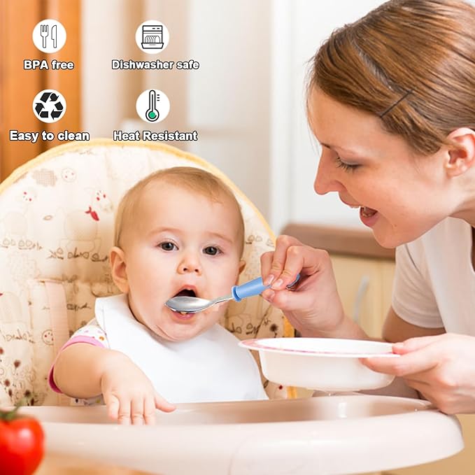 12 Pieces Toddler Utensils,Stainless Steel Baby Forks and Spoons Silverware Set,Kids Silverware Set Children's Cutlery Set with Round Handle,Toddler Flatware Fork Spoon Set,Dishwasher Safe