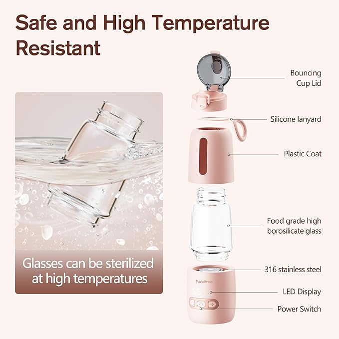 Portable Bottle Warmer for Travel, Portable Milk Warmer with 15000mAh Long Battery, Fast Heating for Breast Milk and Formula, Baby Milk Warmer Set, Fast Charging & Cordless Milk Warmer for on The go