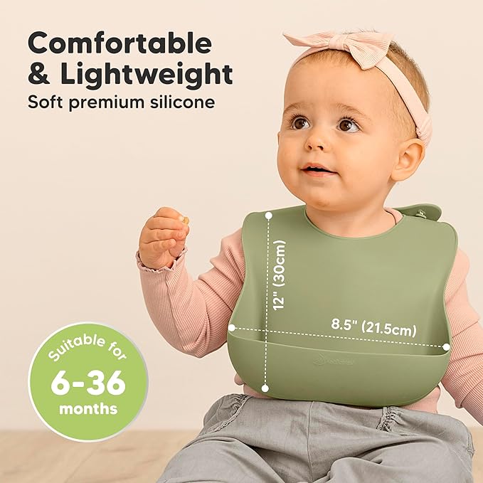 KeaBabies 2-Pack Silicone Baby Bibs for Eating - Sturdy Food-Grade Silicone Bibs for Babies Girl, Boy, Large Food Catcher, Clean & Put On Easily, Waterproof Toddler Feeding Essentials (Harvest)