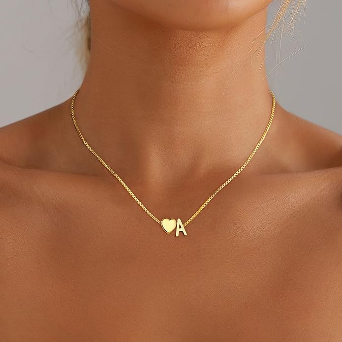 Gold Initial Necklaces for Women Girls, 18K Gold Plated Letter A-Z Heart Pendant Necklace Dainty Gold Initial Necklaces for Women Girls Birthday Gifts Jewelry