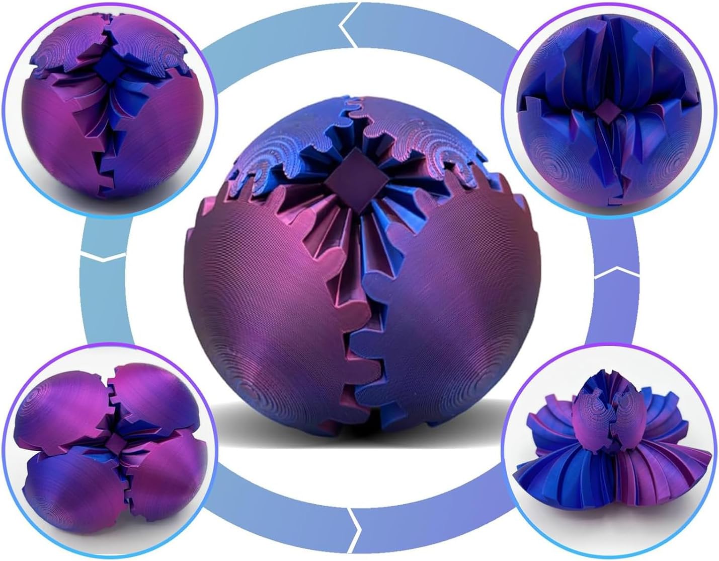 Gear Ball, 3D Printed Gear Ball, 2024 New Gear Ball, Gear Ball Fidget Toy, Activity Gear Ball for Adults, Relaxing fidget Toy (purple)