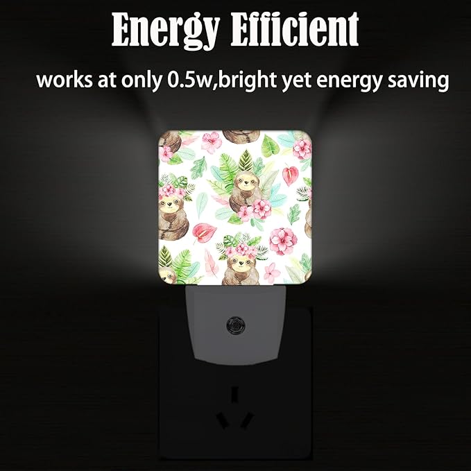 Watercolor Cute Sloth Night Light,Plug Into Wall with Dusk to Dawn Light Sensors, Warm Nightlights for Bedroom, Bathroom, Hallway, Kitchen, Gifts Ideal for Boys Girls Women Men