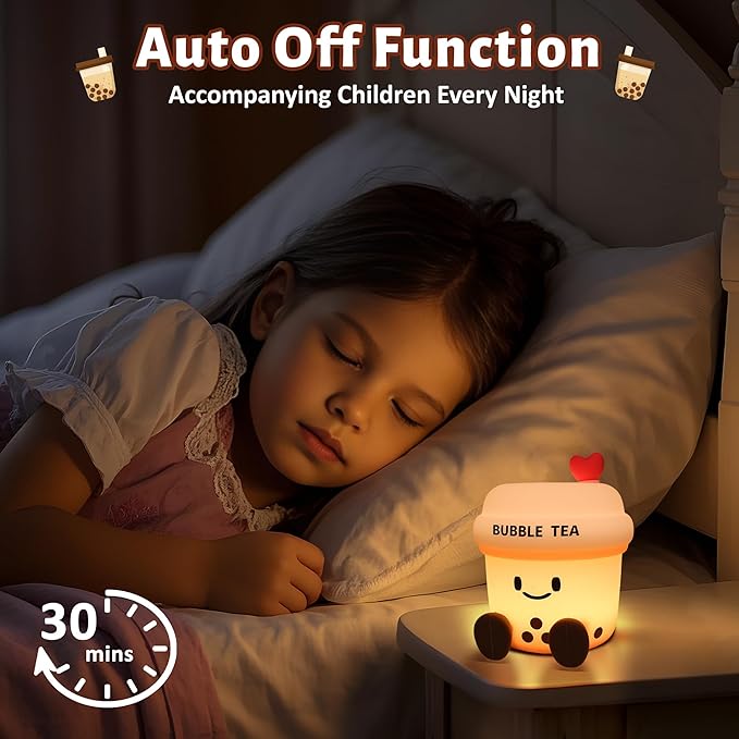 Attivolife Bubble Tea Night Light, Cute Boba Tea Nursery Silicone Lamp, Rechargeable Protable for Bedroom Home Table Decor Light with Dimmable & Timer, Christmas Birthday Gift for Kid Children Toddler