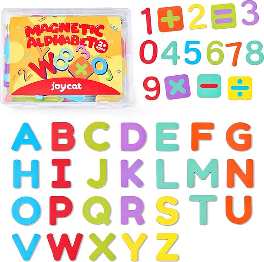 JoyCat Wooden Magnetic Letters and Numbers, Large ABC 123 Alphabet Fridge Magnets for Toddlers & Kids, Uppercase Letters, Math Symbols, Preschool Educational Learning Refrigerator Toy Set (63 PCS)