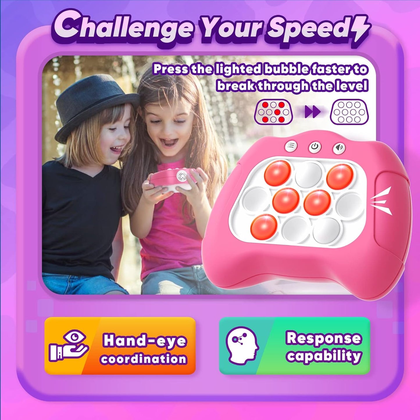 Handheld Game Toy for Kids Age 6-12, Sensory Fidget Toys for Kids 8-12, Birthday Gifts for 6 7 8 9 Year Old Girls & Boys & Teens -Dark Pink