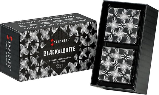 Shashibo Shape Shifting Box - Award-Winning, Patented Fidget Cube w/ 36 Rare Earth Magnets - Transforms Into Over 70 Shapes, Gift Box, Download Fun in Motion Toys Mobile App (Black & White, 2 Pack)