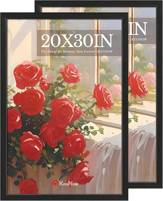 20x30 Poster Frame 2 Pack, Textured Black Solid Wood, Wall Gallery Picture Frame