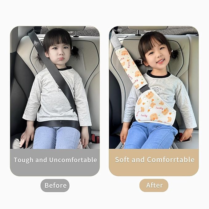 Seat Belt Cover Pad for Kids,Kid's Shoulder & Belly Cushion Protective Padding - Soft Breathable Straps Cushion Cover for Booster Seat, Strollers, and High Chairs(Luck Animal)