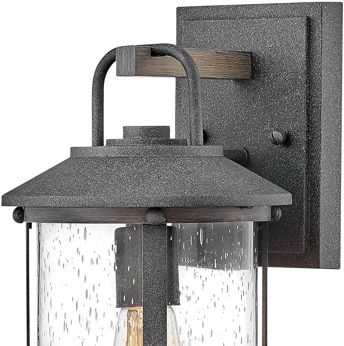 Hinkley Lakehouse 2680DZ Small Outdoor Wall Lantern - Coastal Style, Nautical Touches, Clear Seedy Glass - Aged Zinc + Driftwood Accents