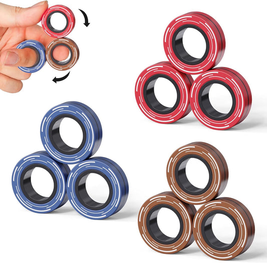 9PCS Magnetic Rings Fidget Toys for Adults and Teen Boy, Fidget Stress Spinner Rings for Anxiety Relief,Boy Girls Gifts Easter Basket Stuffers