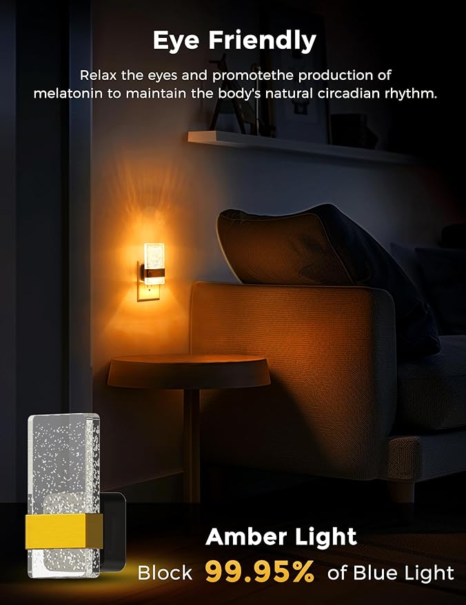 L LOHAS LED Night Light [2 Pack], Amber Night Lights Plug Into Wall, Dusk to Dawn Sensor, 0-100LM LED Dimmable Nightlight, Automatic Low Blue Nightlights for Kids, Bathroom, Hallway, Stairway