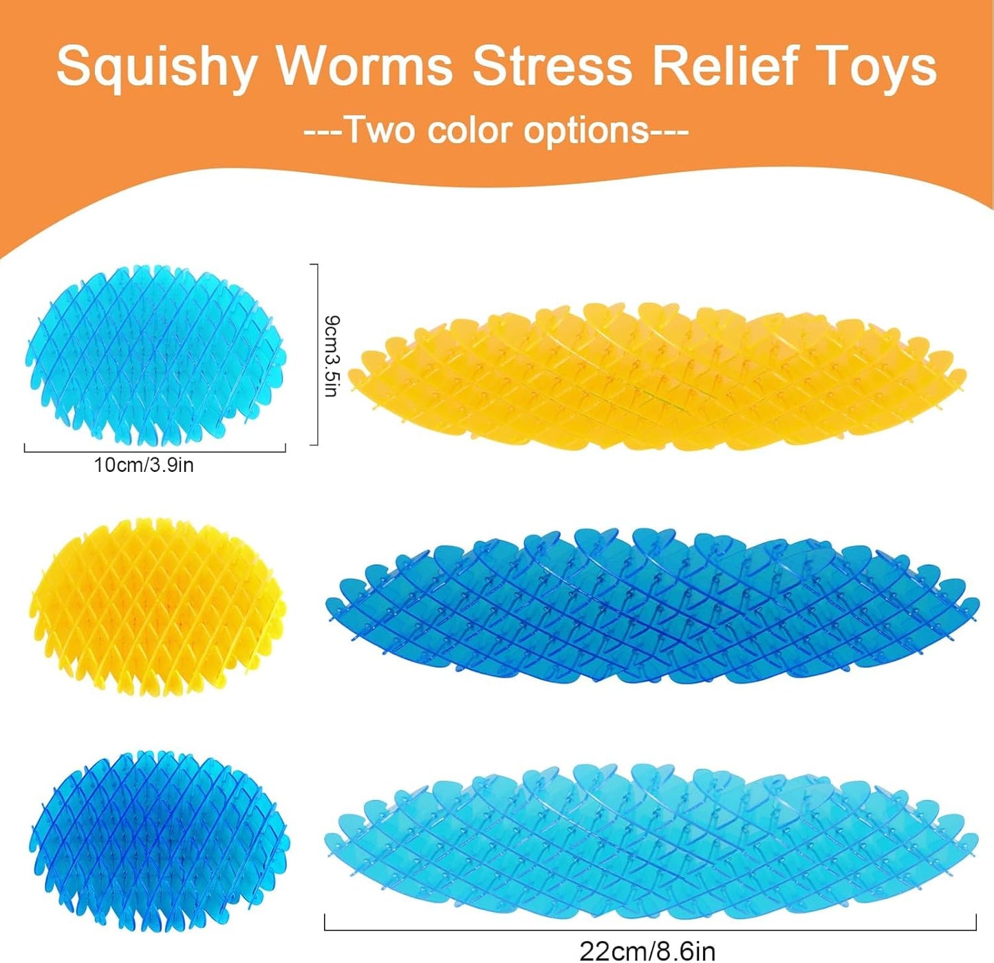 Fidget Worm Toy, Orange Worm Big Fidget Toys Adults and Kids, Funny Stretchy Sensory Stress Toys, Fidget Sensory Squeeze Toys, Relieves Stress and Anxiety Finger Toys for Kids with Autism ADHD
