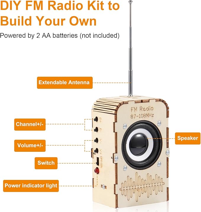 STEM Kits for Kids Ages 8-12 Wooden FM Radio Kit with Snap Circuit for 9 10 11 13 Year Old Boy Crafts 3D Puzzle Science Project with DIY Surface Educational Birthday Gifts for Boys and Girls