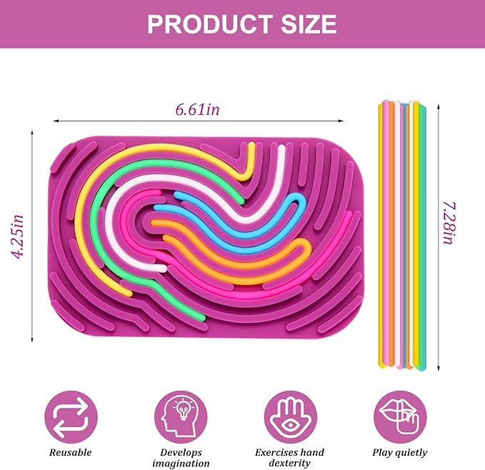 Sensory Activity Board - Double-Sided Silicone Fidget Toy Busy Board for Fine Motor Skill Silicone Calm Down Toy for Stress, Anxiety, ADHD & Autism, Kids 3+ & Adults Activities for Travel(Rectangle)