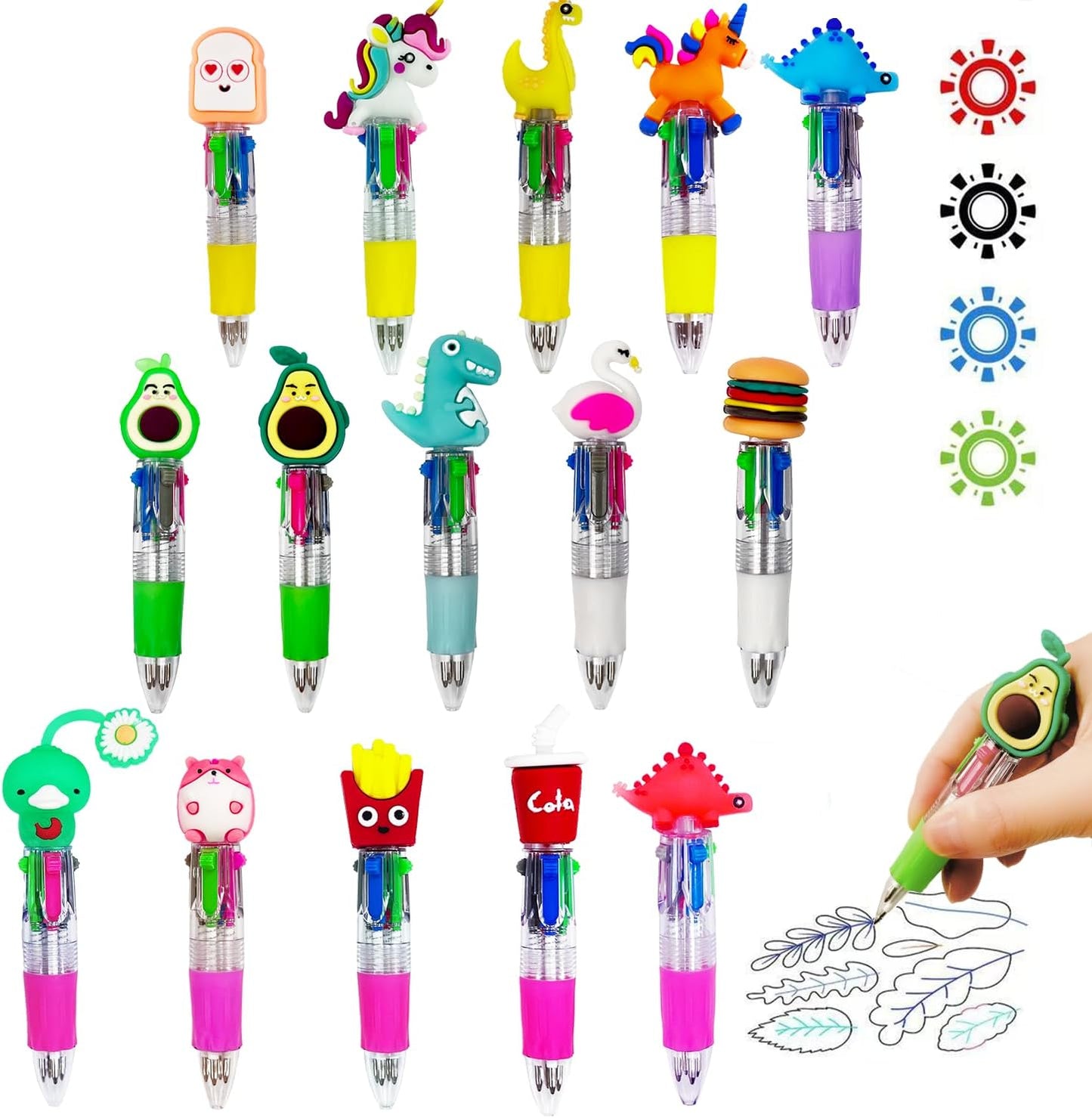 30 Pcs Multicolor Ballpoint Pens, 4-in-1 Cute Multicolored Retractable Animal Ballpoint Pens for Gifts Birthday Prize Supplies