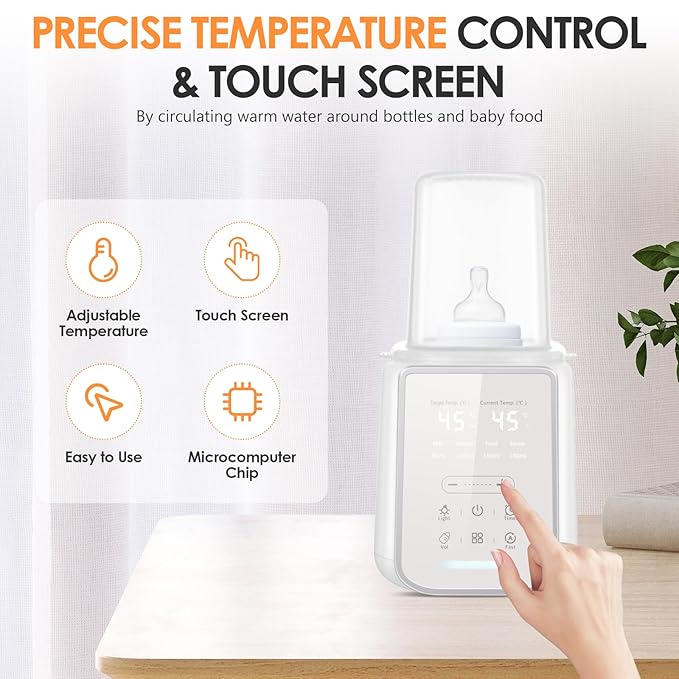 Bottle Warmer, 8-in-1 Fast Baby Milk Warmer with Timer, Smart Temperature Control, Water Bath Technology, Automatic Shut-Off, Bottle Warmers for All Bottles with Thaw Sterilizing Keep Warm