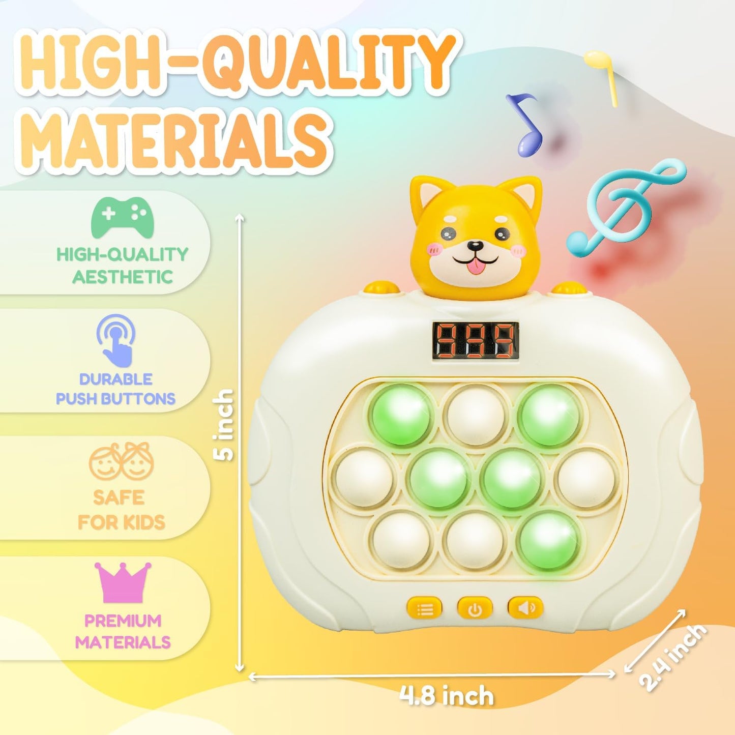 Marlo & Buzz Fast Push Game Toy with Popit Game Controller, Pop Fidget Animal with LED Screen - Sensory and Memory Console, Quick Bubble Light Toy, Pocket Games (Dog)