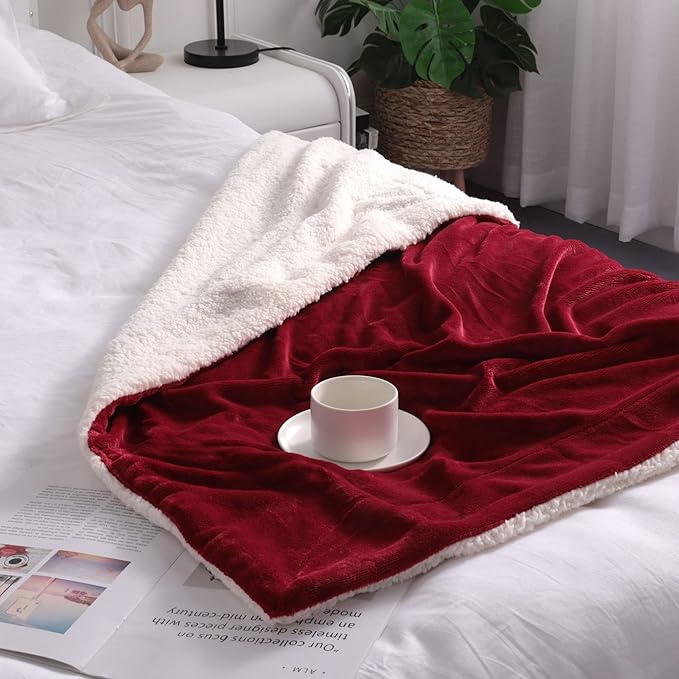 NANPIPER Baby Sherpa Blanket,Warm Toddler Throw Blanket,Soft Newborn Fleece Blanket for Winter (Wine Red,30x40 inches)