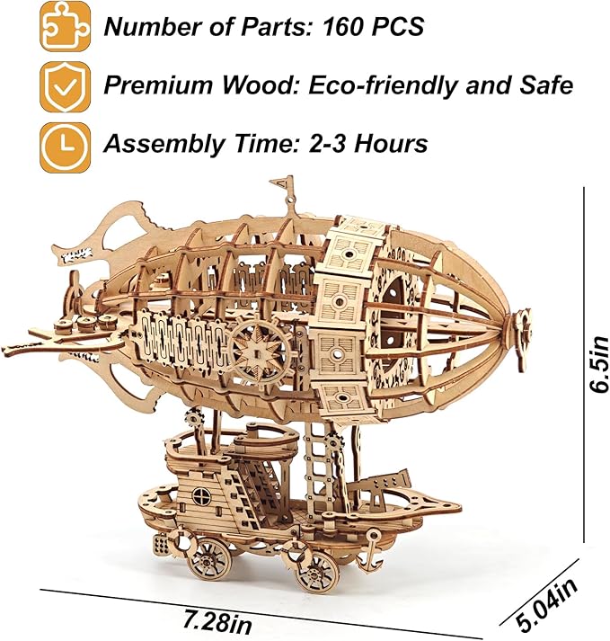 Kaptein 3D Wooden Puzzles for Adults & Teens – DIY Airship Model Kit to Build – Brain Teaser Craft – Birthday Gifts & Home Decor