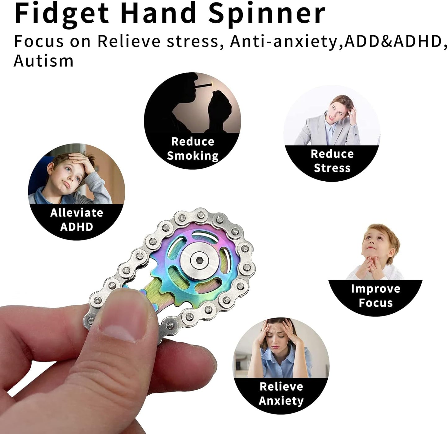 Chain Gear Fidget Spinner, Metal Sprocket Chain Fidget Toy, Stress Anxiety Relief Fidget Toy, Bike Chain Gears Novelty Toy,Metal EDC for Anxiety Relieve Boredom ADHD Autism(Colorful)