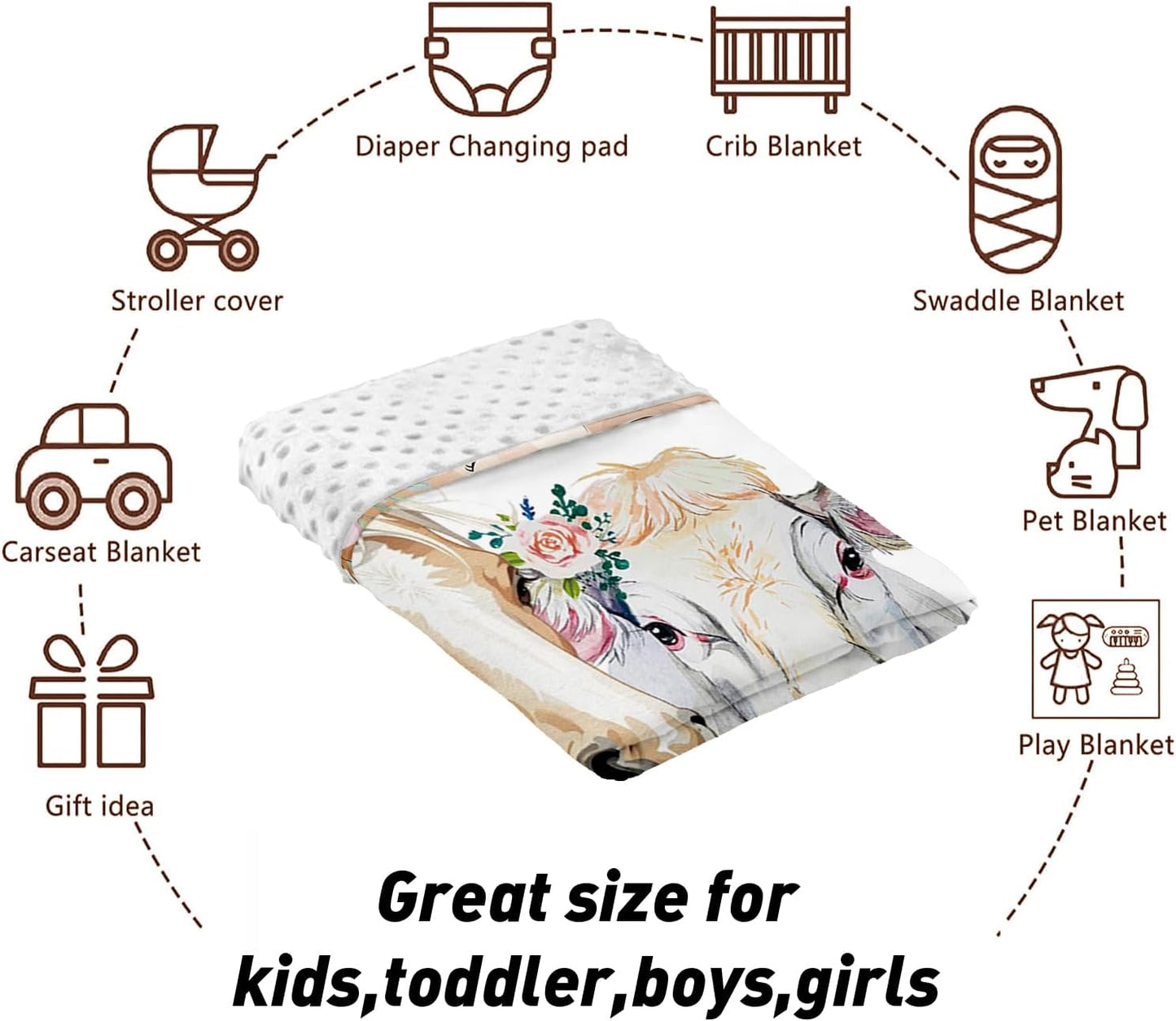 Custom Name Crib Bedding Set - Horse & Cow Pattern, Personalized Floral Nursery Bedding 3-Piece Set– Soft Blanket, Fitted Sheet, Changing Pad Cover – for Newborns Girls Nursery Gifts