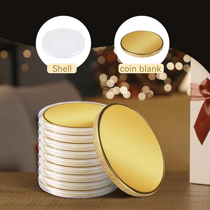 10PCS Brass Coin Blanks, 40×40×3mm Blank Challenge Coins with Acrylic Protection Box, Multipurpose Coin Blanks for Laser Engraving, Creative DIY, Travel Commemorative Collection, Bulk Craft Supplies