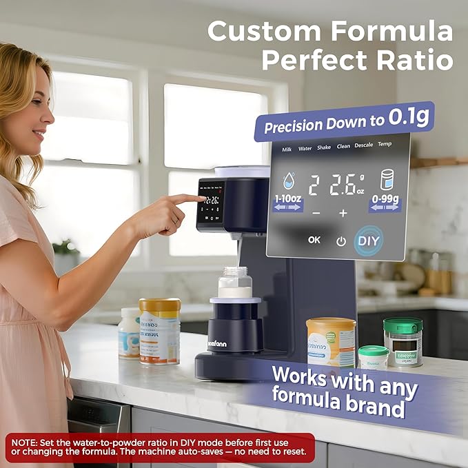 Automatic Baby Formula Maker – Fast Formula Dispenser for Instantly Mixing Warm Bottles with Precise Powder & Water Ratio, 3 Temp Settings, One-Touch Clean, Fits Most Bottles & Formula Brands