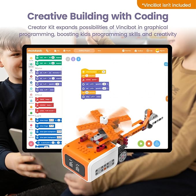 Matatalab Creator Kit, Add-on Pack for VinciBot Coding Robot, 434+ Building Blocks STEM Educational Kit with 20 Building Cases, DIY Building Science Experiment Kit for Kids Ages 8-12