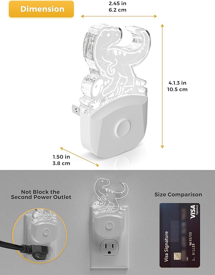 LOHAS Dinosaur Night Light for Boys, Kids Nightlight Plug in, Dusk-to-Dawn, Velociraptor LED Night Lights Plug into Wall, RGB+Soft White 3000K, 3 Lighting Modes, Ideal for Nursery Room, Bedroom Decor