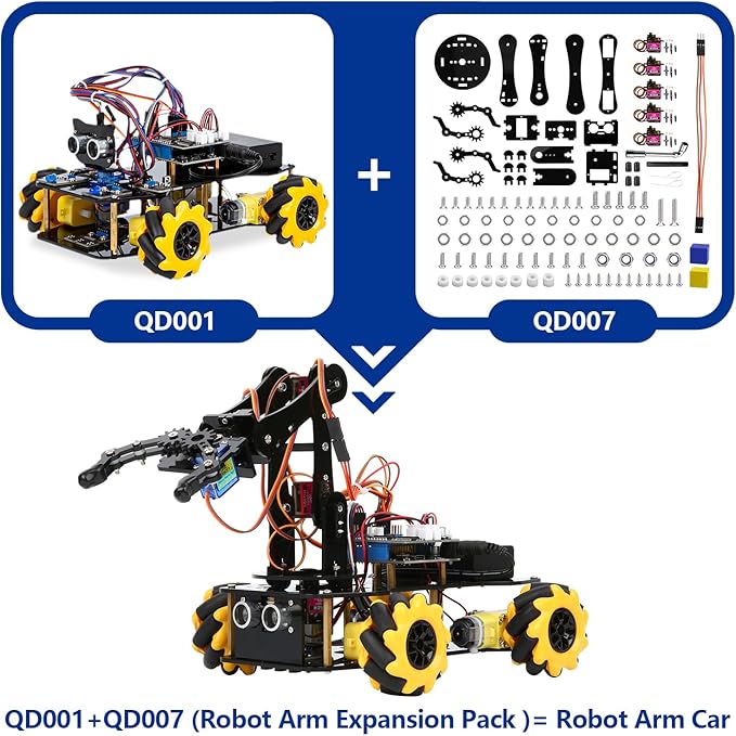 ACEBOTT Robot Arm Expansion Pack Smart Car Starter Kit, Robotics Kit for Kids Ages 8-12 12-16, STEM Toys Coding Robot Kit for Teens & Adults(QD007)