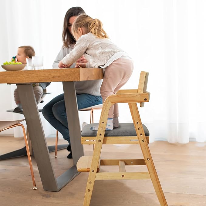 Solid Wood High Chair for Babies&Toddlers, Baby Highchair, Adjustable HighChair for Babies/Toddlers with Removable Cushion, Children Kids Dining Chair, Teens Study Chair with Steps (Natural)
