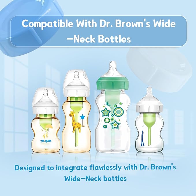 6pcs Wide Bottle Caps Compatible for Wide-Neck Natural Flow Dr Brown Bottles,BPA Free Travel and Storage Baby Bottle Lids Replacement Parts with Sealing Gasket for Baby Bottles Accessory (Blue)