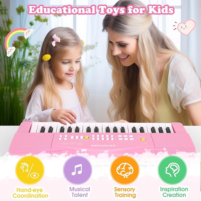 Toy Piano Keyboard for Kids Upgrade Electric Pianos Toys for 3 4 5 6 7 8 Year Old Girls Boys Beginners Keyboards with Microphone Toy for 3+ Year Old Kid Gifts (Pink)