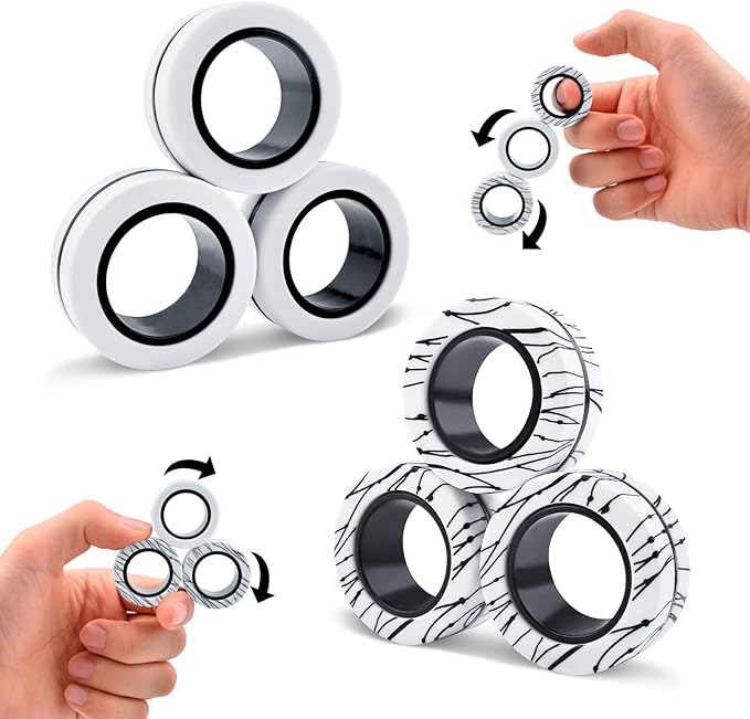 Cevioce 6 PCS Magnetic Ring Fidget Toys Set,ADHD Anxiety Magnetic Finger Spinner Pack for Teens Adults and Kids,Coolest Magnet Stress Relief Toy Birthdays Gifts for 8+ Year Old Boys Girls Present