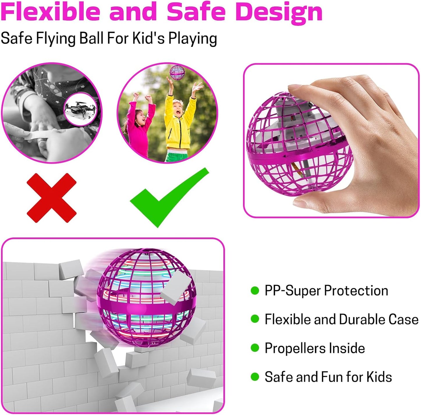 Flying Orb Ball 2023 Upgraded - Hover Orb Magic Light Up Orb Mini Drone Cosmic Globe Flying Spinner for Kids Teens Adults Flying Ball Orbit Ball for Birthday Gift Family Gatherings Christmas (Pink)