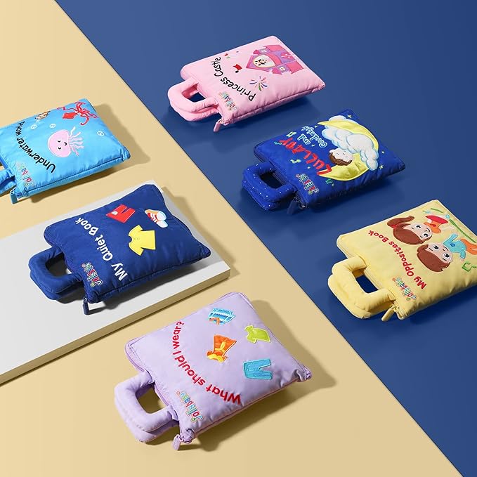 Jollybaby Quiet Book Montessori Toys, Toddlers Travel Toy, Preschool Learning Activities Early Educational Busy Book with 10 Sensory Activities for Boys & Girls, Zipper (Blue)